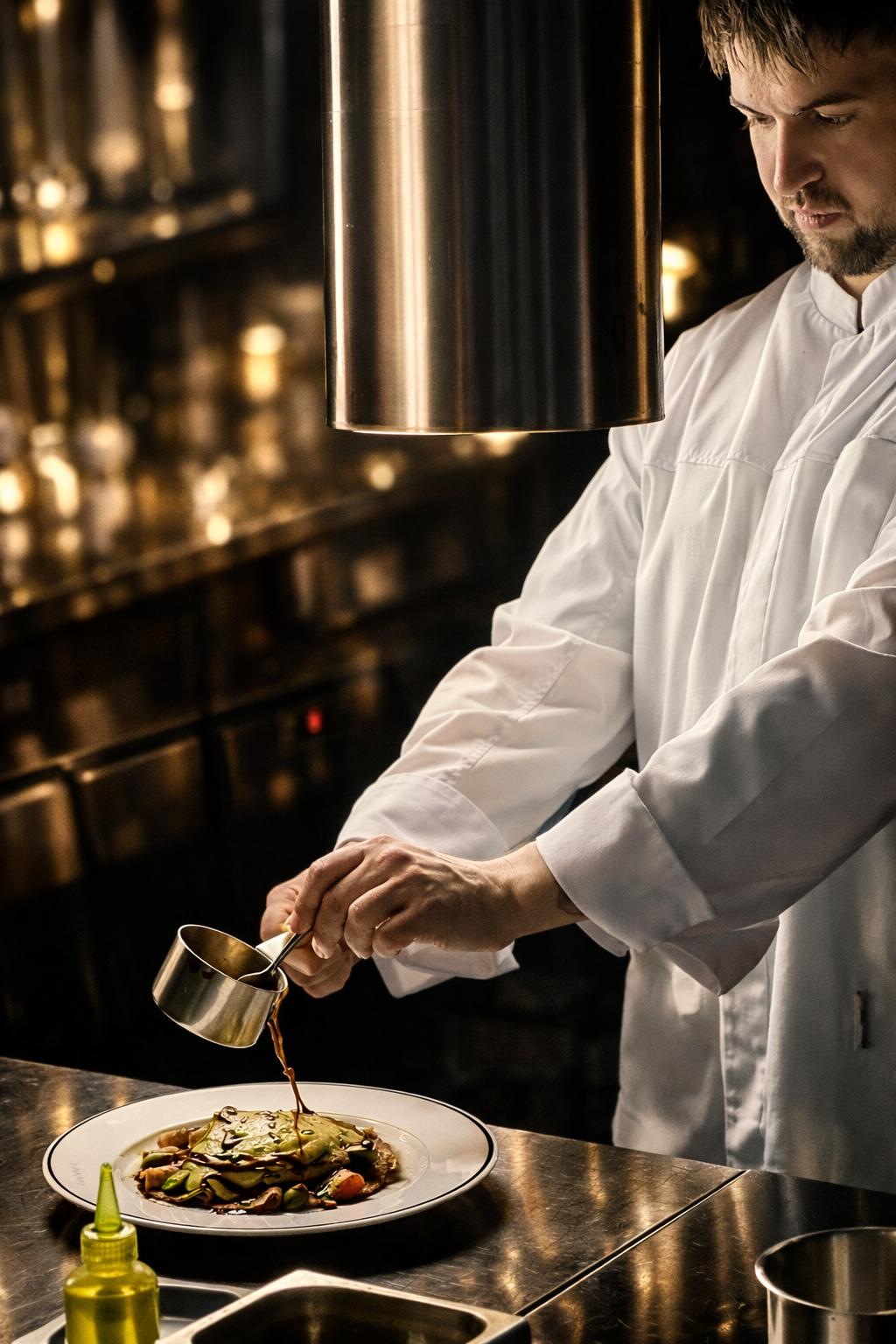 Lo chef completa un piatto nella cucina di Giannino
